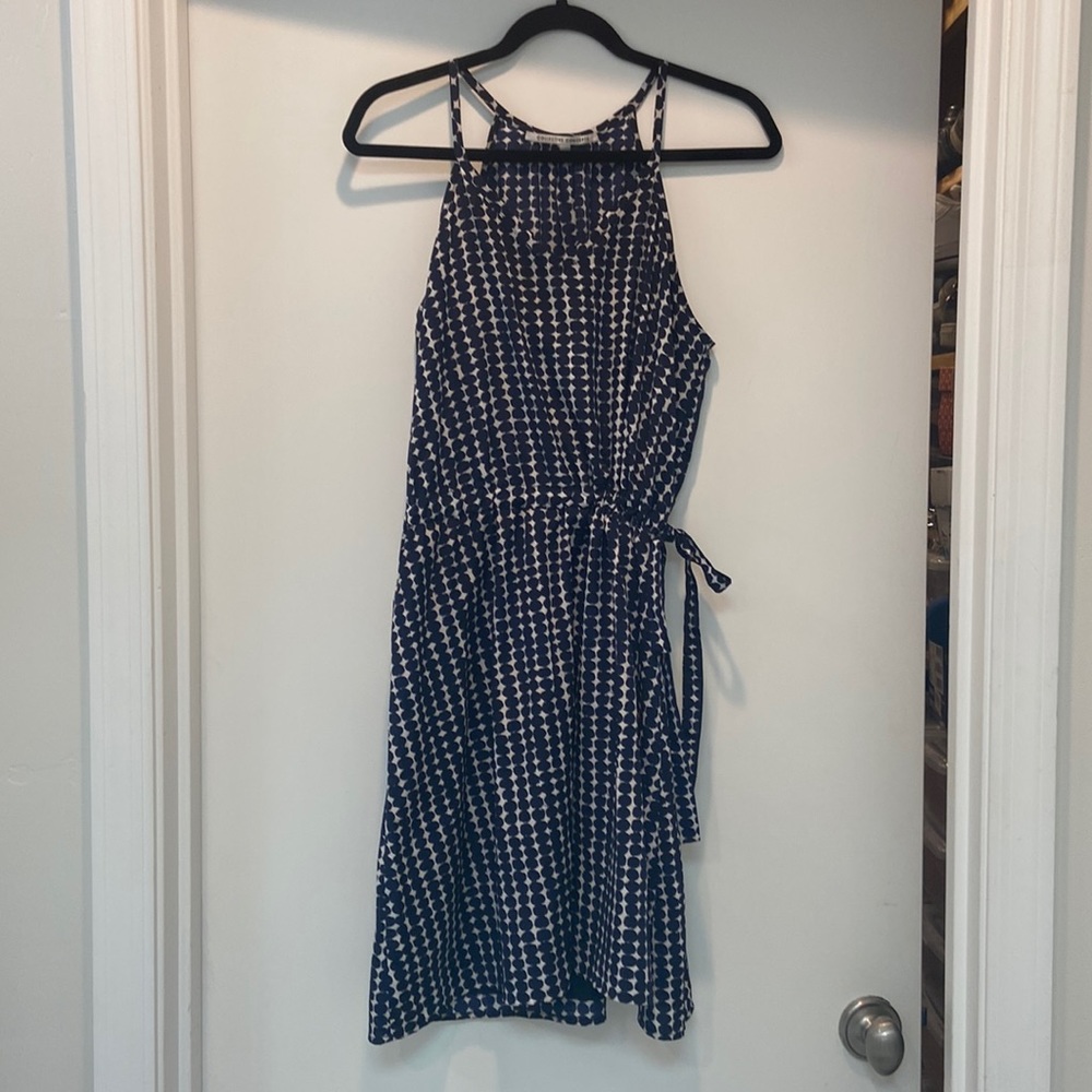 Navy and white dress.